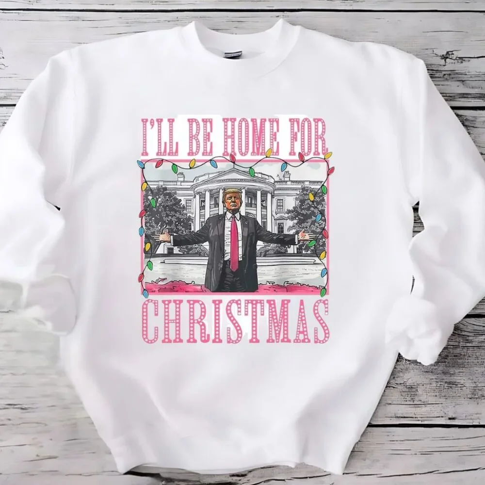 Trump Christmas Pink White Crewneck Sweatshirt - Picture 1 of 7